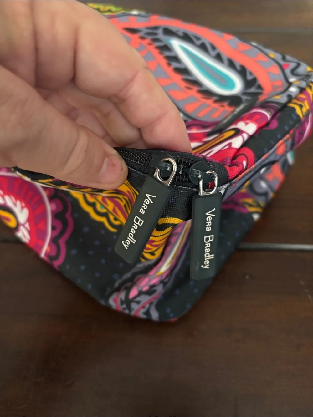 Vera Bradley Paisley Cosmetics Case - Black with Pink, Coral & Yellow Accents